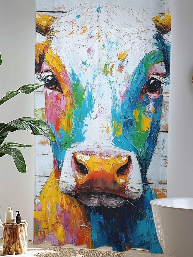 Sheer Curtains 108 Inches Long, Funny Colorful Cow Semi Sheer Curtains Light - Image 4