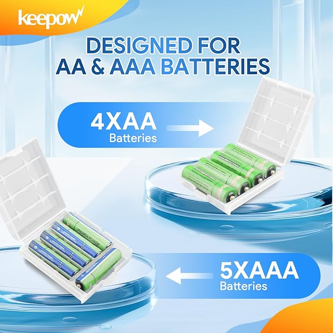 KEEPOW 20 Pcs AA/AAA Battery Storage Case Holder Box, Clear Color