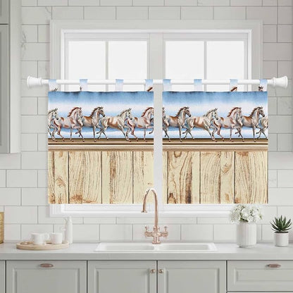 Western Horse Kitchen Curtains 24 Inch Length, Small Window Curtains Tab Top - Image 3