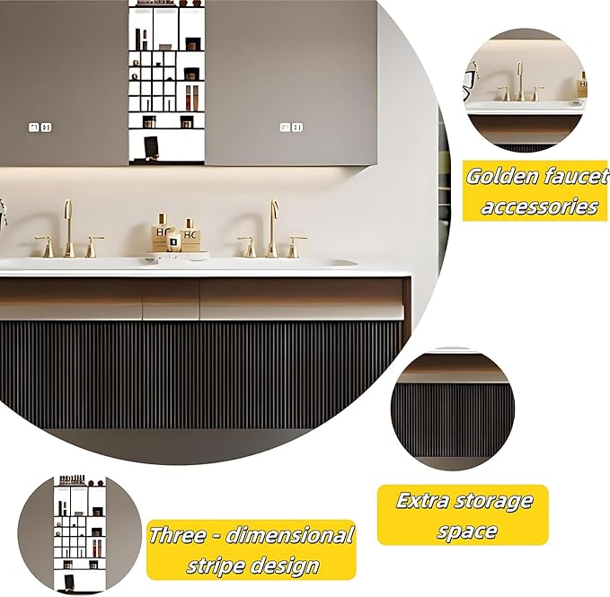Bathroom Vanity with Double Sink - Bathroom Cabinet Vanity Including Grille Shaped Panel | Bathroom Vanity Double Sink, Soft Light LED Lights & Smart Defogging Mirror (Mirror, 72IN)