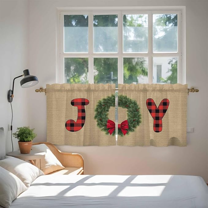 Red Green Christmas Kitchen Tier Curtains 24 Inch Long 2 Panel Set, Rod Pocket - Image 4
