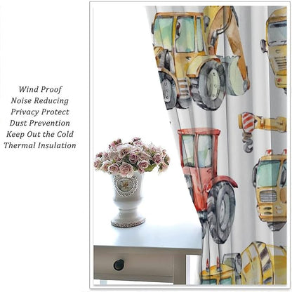 Kids Excavator Curtains, Retro Truck Tractor Machinery Construction Vehicle - Image 5
