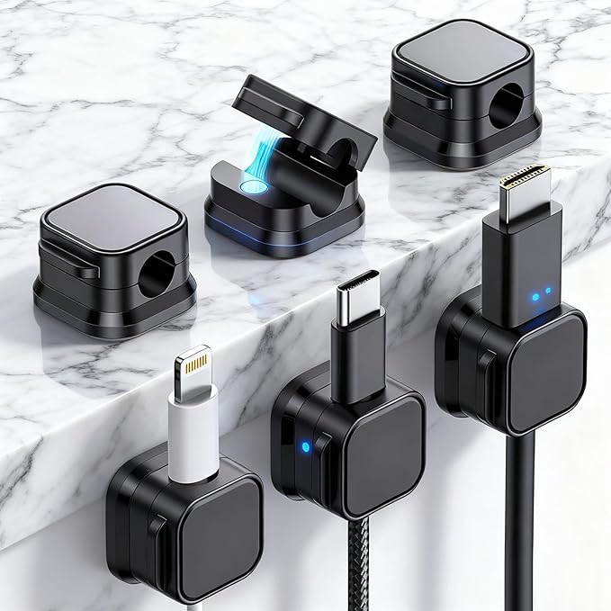 Cord Organizer Holder, 6 Pack Magnetic Desk Cable Clips Management, Hide Phone Charging Cable Keeper, Strong Adhesive Wire Charger Holder for Nightstand, Kitchen Appliances, Office Supplies