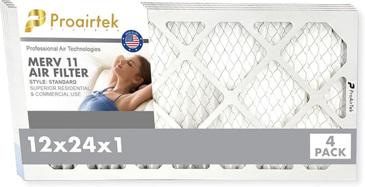 Proairtek AF12241M11SWH Model 12x24x1 Pack of 4 Air Filters, MERV 11; Ideal by Unknown