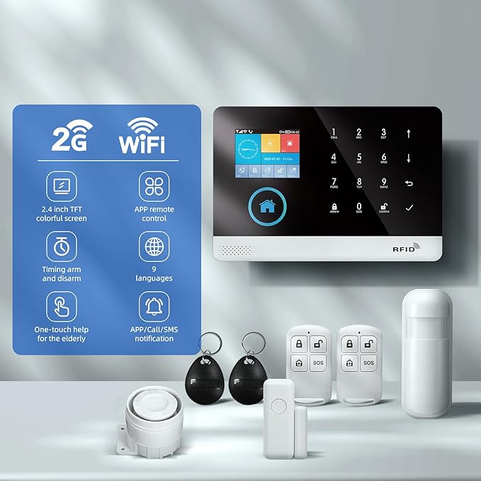 LWOHSI Home Security Alarm System,Wireless 4G/WiFi Home Security Systems with Door/Window Sensor,Tuya APP Alerts,24/7 Professional Monitoring,Work with Alexa and Google,DIY Customized Installation