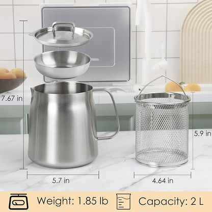 68oz 304 Stainless Steel Oil Filter Pot, Heavy Duty Bacon Grease Container & - Image 6