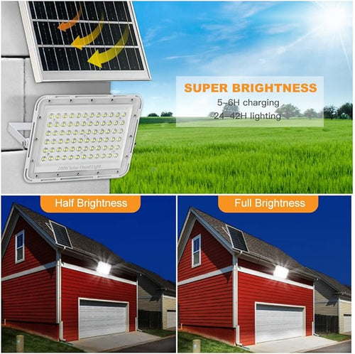 200W LED Solar Flood Lights,18000Lumens Street Flood Light Outdoor IP67 Waterproof with Remote Control Security Lighting for Yard, Garden, Gutter, Swimming Pool, Pathway, Basketball Court, Arena