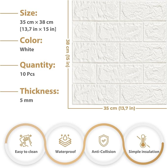 JOLOV 30 PCS 3D Wall Panels Peel and Stick - PE Foam DIY Self Adhesive, Waterproof, Perfect for Interior Wall Decor in Bedroom & Living Room (30)