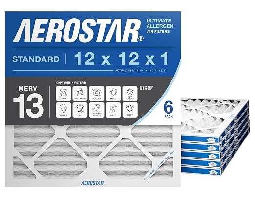 Aerostar 12x12x1 MERV 13 Air Filter, ACTUAL SIZE, Air Conditioning & Furnace by AirFiltersDelivered