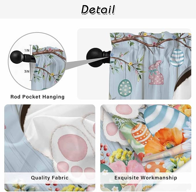 Easter Kitchen Tier Curtains 45 Inch Long 2 Panel Set, Rod Pocket Short Window - Image 9