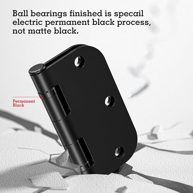 36 Pack Ball Bearing Matte Black Door Hinges 3.5 Inch 5/8" Radius Round Anti Squeak Interior 3-1/2"Flat Bifold Standard Bedroom Indoor for Doors 3 ½" House Home Hardware Decor Accessories Must Have
