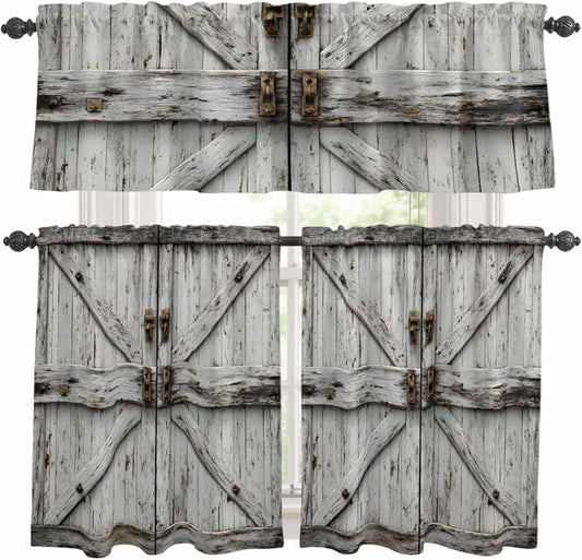 Kitchen Curtains Tiers and Valance Set of 3, Vintage Gate Light Filtering by Anzona