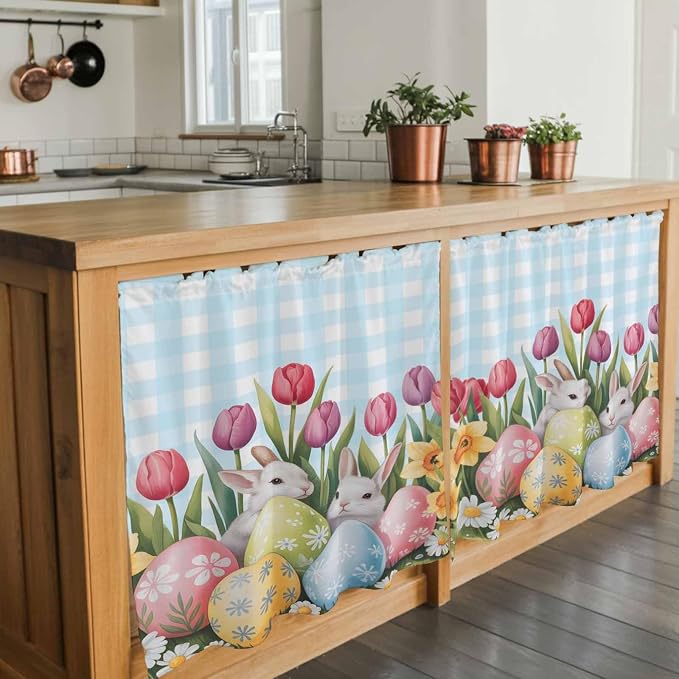 Easter Kitchen Tier Curtains 24 Inch Long 2 Panel Set, Rod Pocket Cafe Small - Image 7