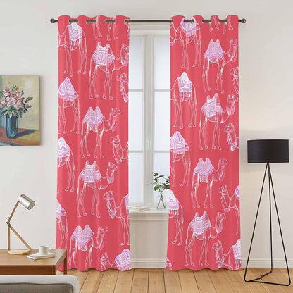 2 Panel Kitchen Cafe Curtains, Desert Camel Sunlight Filtering Nature Air - Image 2