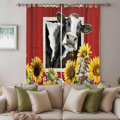 Cows Sunflowers Living Room Curtains 96 Inch Length, Window Curtains Tab Top - Image 3