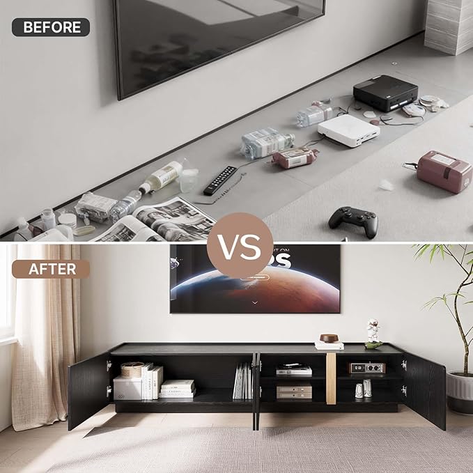 VAFON 78.7" Modern TV Stand Entertainment Center - Black Wood Media Console Cabinet with Storage, Contemporary Living Room Furniture for TVs Up to 85"