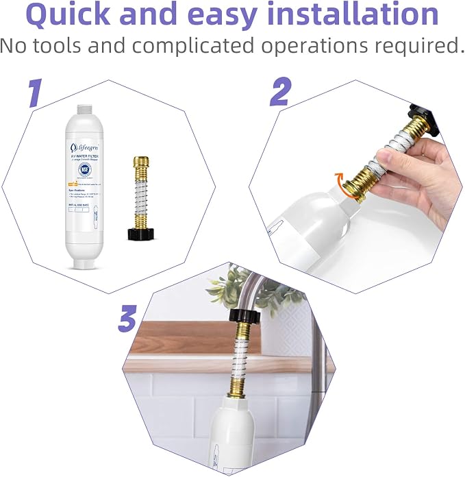 lifeegrn RV Water Filter with Hose Protector, Inline Water Filter, Chlorine and - Image 4