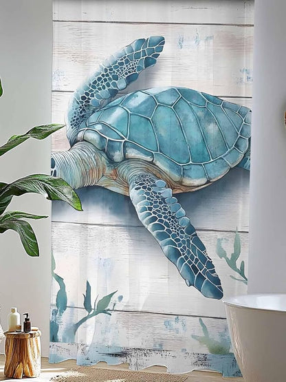 Sheer Curtains 108 Inches Long, Teal Green Sea Turtle Semi Sheer Curtains Light - Image 4