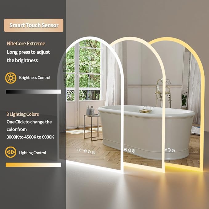 LUVODI Lighted LED Bathroom Mirror: 36x24IN Arched Dimmable Wall Lighted Vanity - Image 4