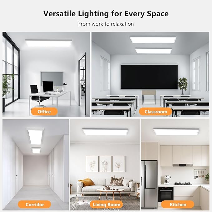 AIKVSXER 6 Pack 1x4 LED Flat Panel Light, 50W 5500LM Surface Mount Ceiling Fixture, 3CCT (3000K/4000K/5000K), Ultra-Thin 48In, 10-100% Triac Dimmable for Kitchen, Garage, Office, Basement
