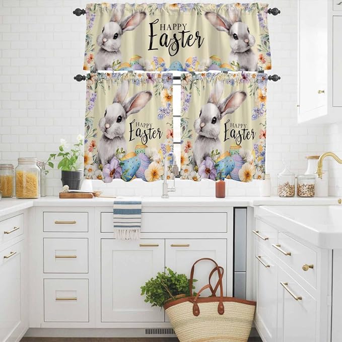 Happy Easter Kitchen Curtains Set 3 Piece - Image 3