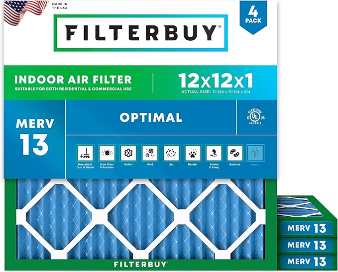 Filterbuy 12x12x1 Air Filter MERV 13 Optimal Smoke & Allergy Defense, by Filterbuy