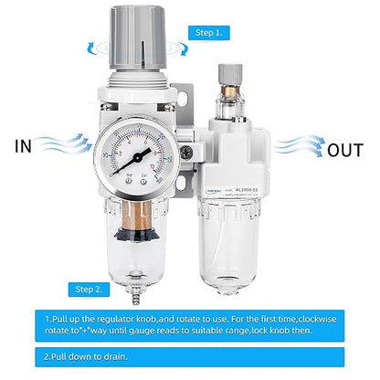 NANPU 1/4" NPT Compressed Air Filter Regulator Lubricator Combo, Water/Oil Trap - Image 4