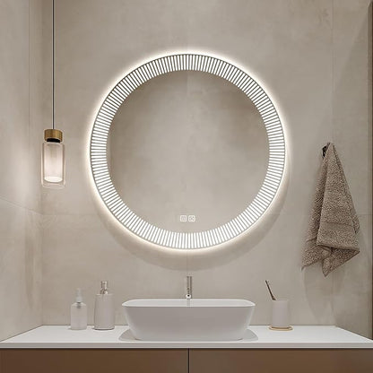 31.5 Inch LED Round Bathroom Mirror, Wall Mounted Multifunction Bathroom Vanity by JSLJDM