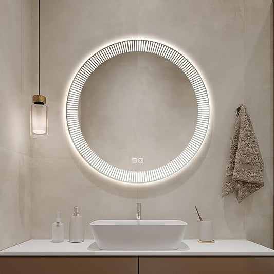 31.5 Inch LED Round Bathroom Mirror, Wall Mounted Multifunction Bathroom Vanity by JSLJDM