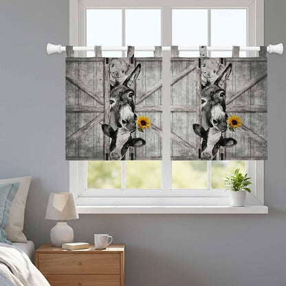 Funny Farm Animals Kitchen Curtains 24 Inch Length, Small Window Curtains Tab - Image 9