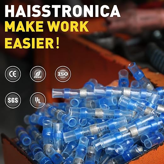 haisstronica 400PCS Solder Seal Wire Connectors Kit,26-10 Gauge Marine Grade Heat Shrink Wire Connectors,Waterproof Butt Connectors,Butt Splice Eletrical Wire Connectors Kit(5Colors/5Sizes)
