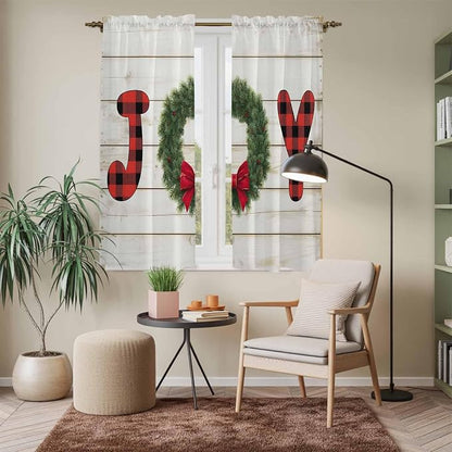 Christmas Wreaths Window Curtains 63 Inch Long 2 Panel Set, Rod Pocket Bedroom - Image 7