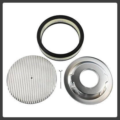 14 x 3 Inch Round Polished Air Cleaner Kit Fully Finned Top - Image 2
