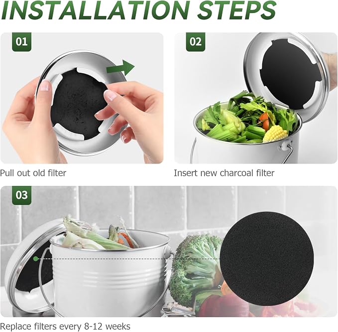 Charcoal Filters for Compost Bucket, 12 Pack Compost Bin Filter, 6.7 inch - Image 7
