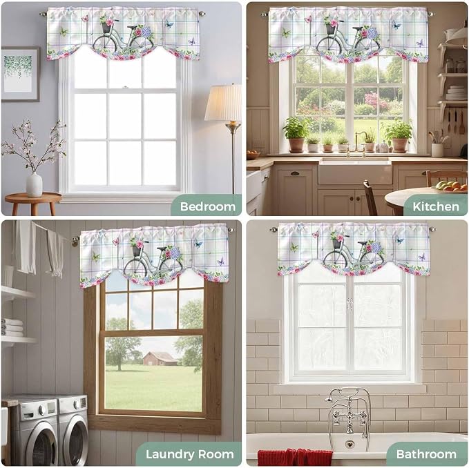 Spring Tie Up Valance Curtains for Windows, Kitchen Curtains Window Shades - Image 8