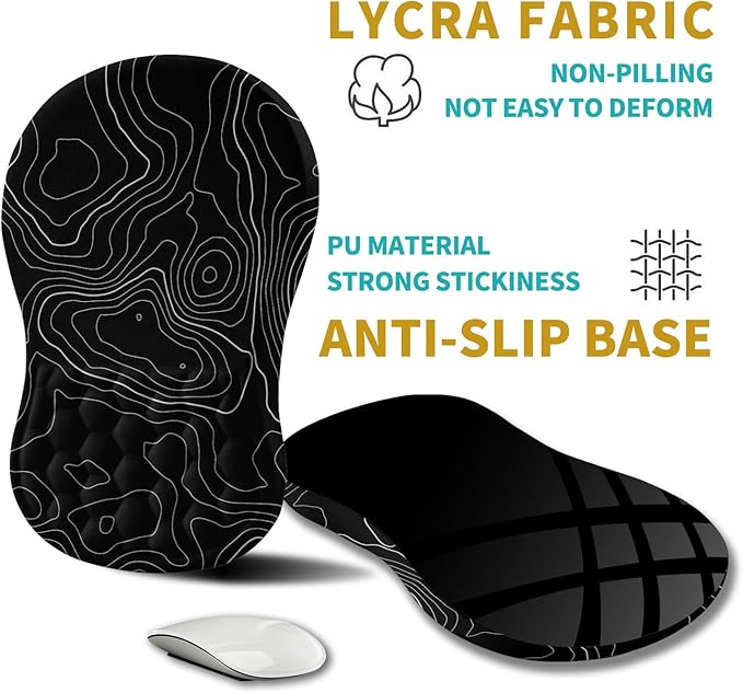 Hokafenle Ergonomic Mouse Pad Wrist Support, Wrist Rest Mousepad for Carpal Tunnel Pain Relief with Integrated Memory Foam Slope Massage Bulge (11.8x7.9 inch,Topographic Contour)