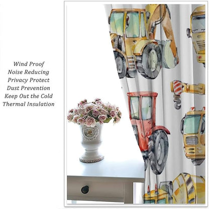 Kids Excavator Curtains, Retro Truck Tractor Machinery Construction Vehicle - Image 5