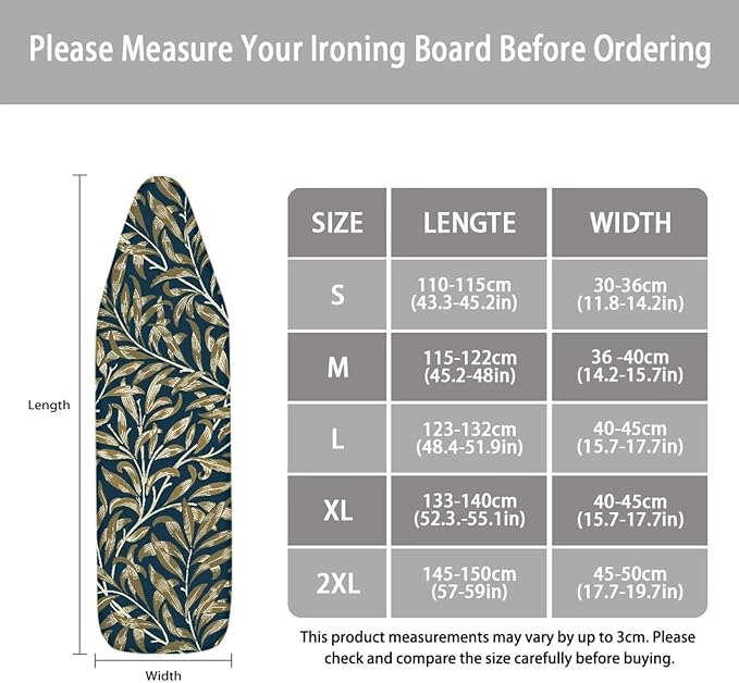 ZCFYGDX Hawaiian Flower Leaf Print Ironing Board Cover Large, Elastic Edges Nylon Buckle Straps Fasteners,L-Size (17 x 49 in) Resist Scorching & Staining Breathable Wear-Resistant Easy Install