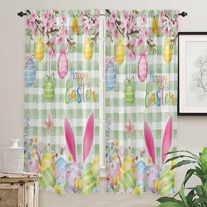 Happy Easter Living Room Curtains 72 Inches length, Spring Bunny Eggs Flower - Image 2