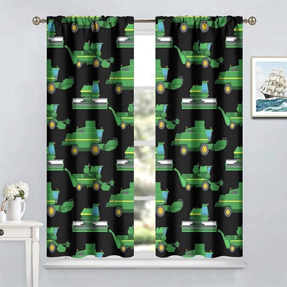 Kids Agriculture Machine Window Curtains, Farm Equipment Tractors Transport - Image 2