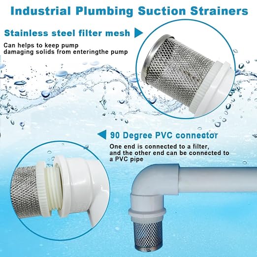 DN15 inch stainless steel filter cover connected to 90 degree elbow 1/2" PVC - Image 4