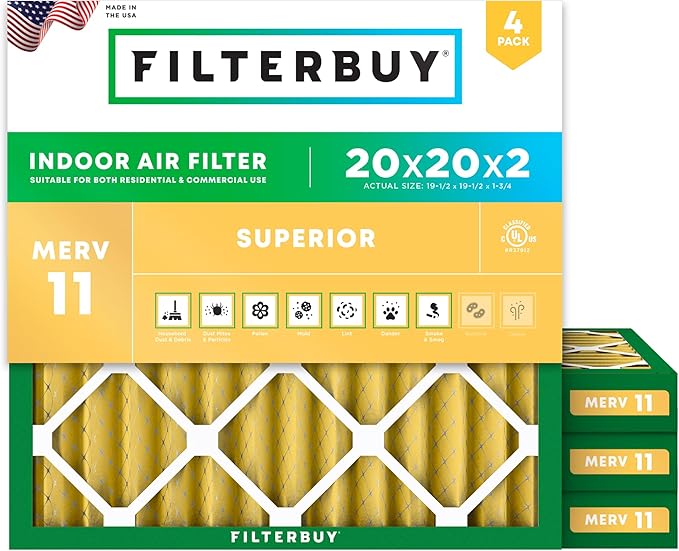 Filterbuy 20x20x2 Air Filter MERV 11 Superior Pet & Allergy Defense, by Filterbuy