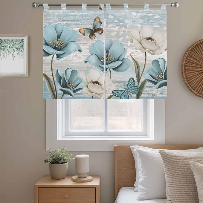 Spring Floral Kitchen Curtains 45 Inch Length, Short Cafe Window Curtains Tab - Image 9