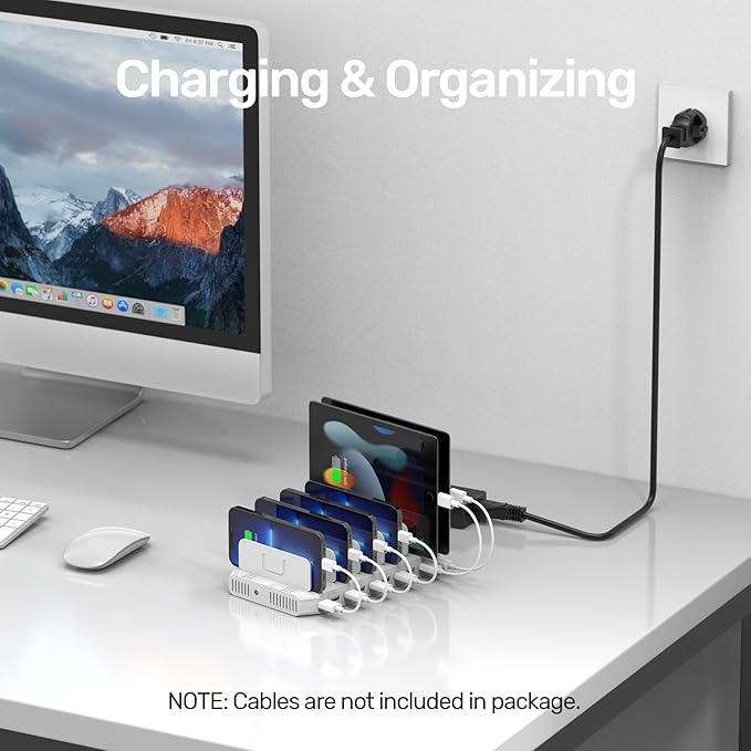 Unitek Multi Charging Station, 10-Port USB Charger for Multiple Device with SmartIC Tech and Adjustable Dividers, Organizer Stand Compatible with iPad, Tablet, Kindle, iPhone