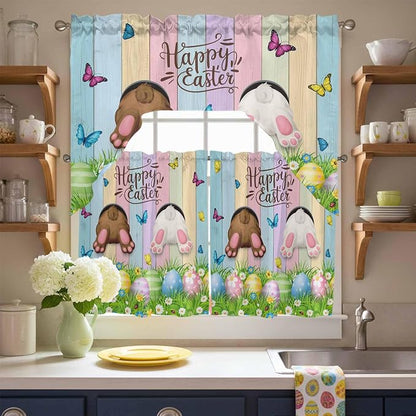 Swag Valance Curtains, Happy Easter Rabbit Butt Egg on Daisy Leaf Rod Pocket - Image 8