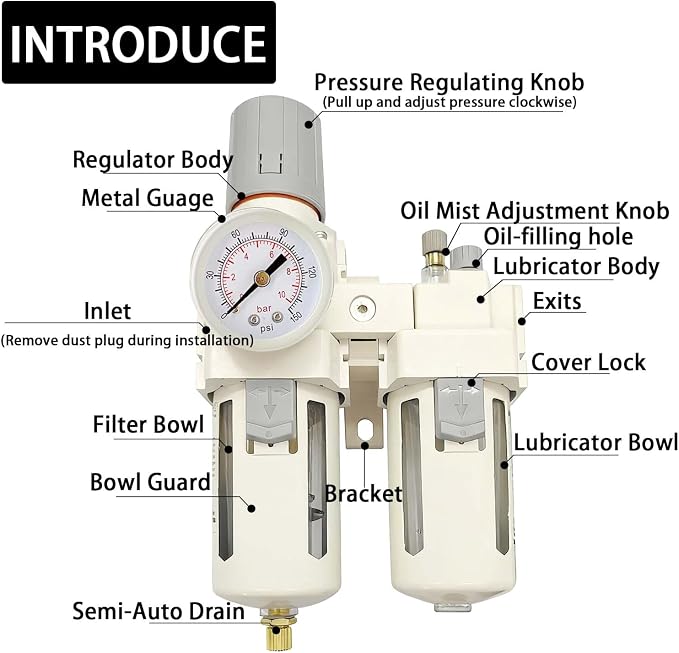 YSIL 3/8" NPT Compressed Air Filter Regulator Lubricator Two Units Combo Air - Image 2