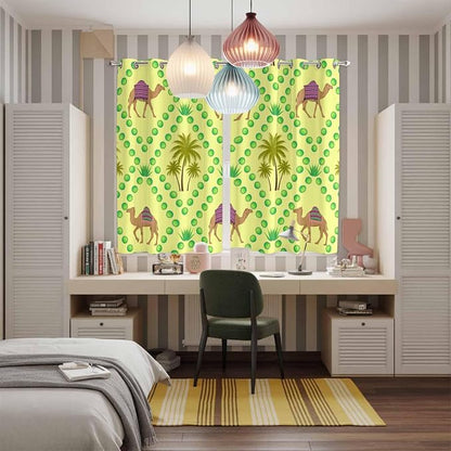 2 Panel Kitchen Cafe Curtains, Desert Sand Camels Sunlight Filtering Nature Air - Image 5
