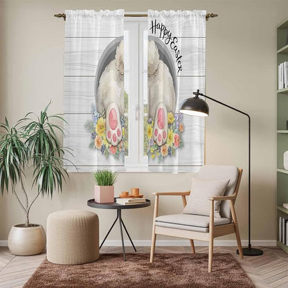 Easter Bunny Window Curtains 63 Inch Long 2 Panel Set, Rod Pocket Bedroom - Image 7