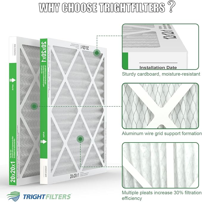 20x20x1 Air Filter 2 Pack, Durable MERV 8 Pleated Home HVAC AC Furnace Filters - Image 4
