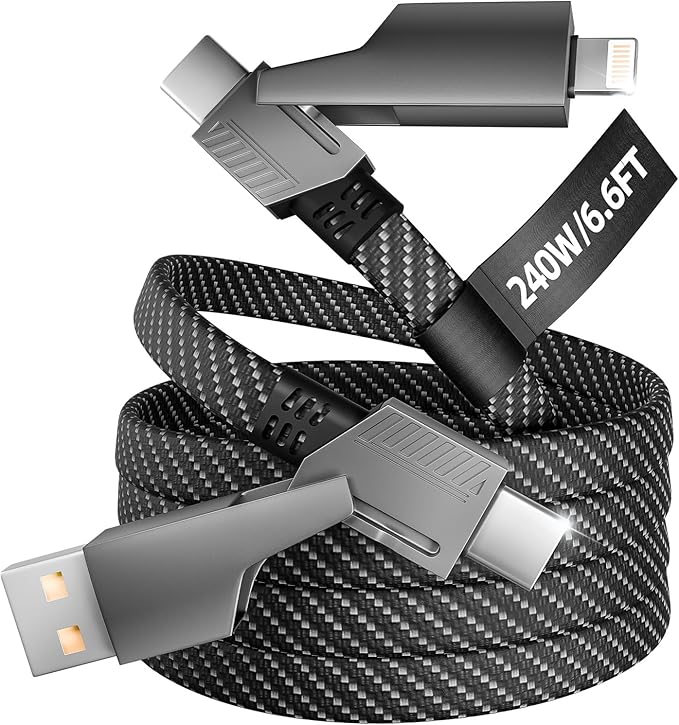 Firsting 4 in 1 Charging Cable 240W MAX, USB C Cable Fast Charger Cord with E-Mark Chip, USB A/C to C/Lightning Cable, Multi iPhone Charger Cord for iPhone16/15/14/13 Series/Phones/Pads and Laptop